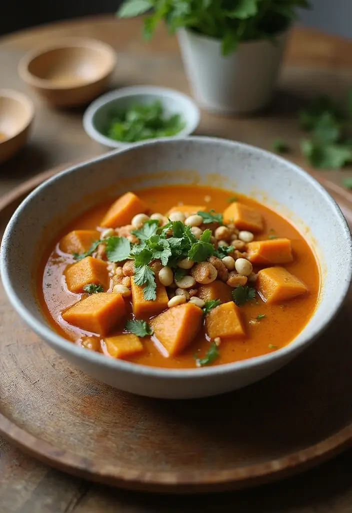 25 Healthy Family Crockpot Meals That Are Easy to Make - 8. Thai Peanut Sweet Potato Stew