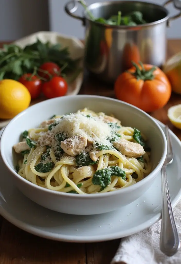 25 Healthy Weeknight Family Meal Recipes Made Easy - 2. Creamy One-Pot Chicken and Spinach Pasta