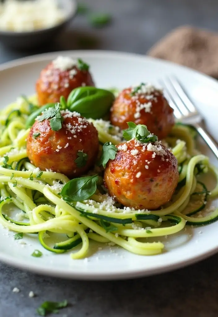 25 Low Carb High Protein Family Meals for Dinner Tonight - 13. Turkey Meatballs with Zucchini Noodles