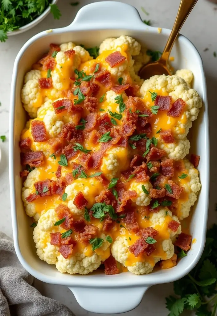 25 Low Carb High Protein Family Meals for Dinner Tonight - 18. Loaded Cauliflower Bake