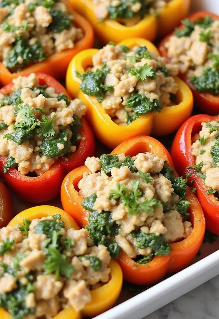 26 Family Friendly Lean and Green Meals That Taste Great - 10. Turkey & Spinach Stuffed Peppers