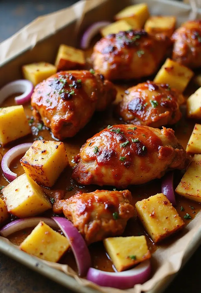 26 Family Friendly Sheet Pan Meal Recipes That Save Time - 5. BBQ Chicken and Pineapple