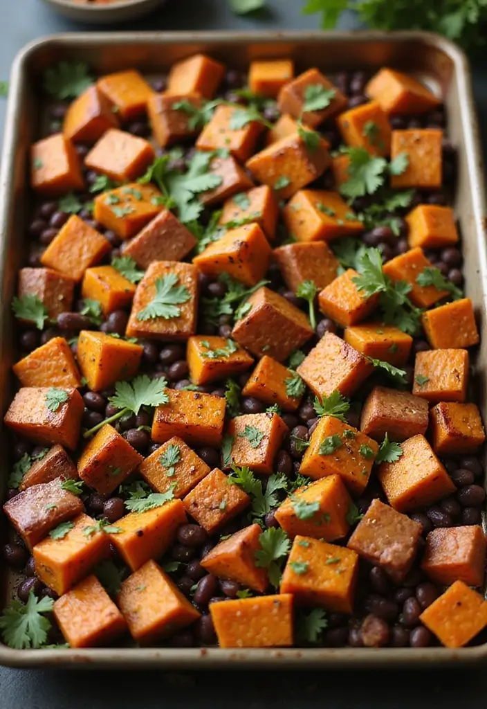 26 Family Friendly Sheet Pan Meal Recipes That Save Time - 9. Roasted Sweet Potatoes and Black Beans