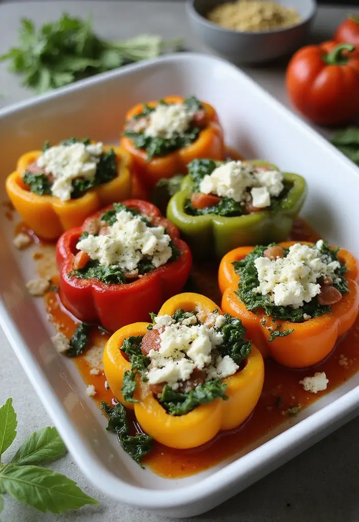 27 Easy Family Dinner Meal Ideas for Any Night - 13. Spinach and Feta Stuffed Peppers