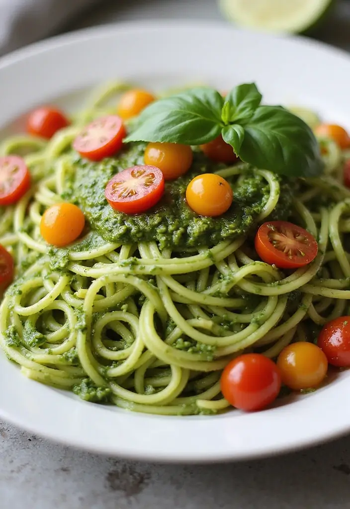 27 Family Friendly Gluten Free Meals for Dinner - 2. Zucchini Noodles with Pesto and Cherry Tomatoes