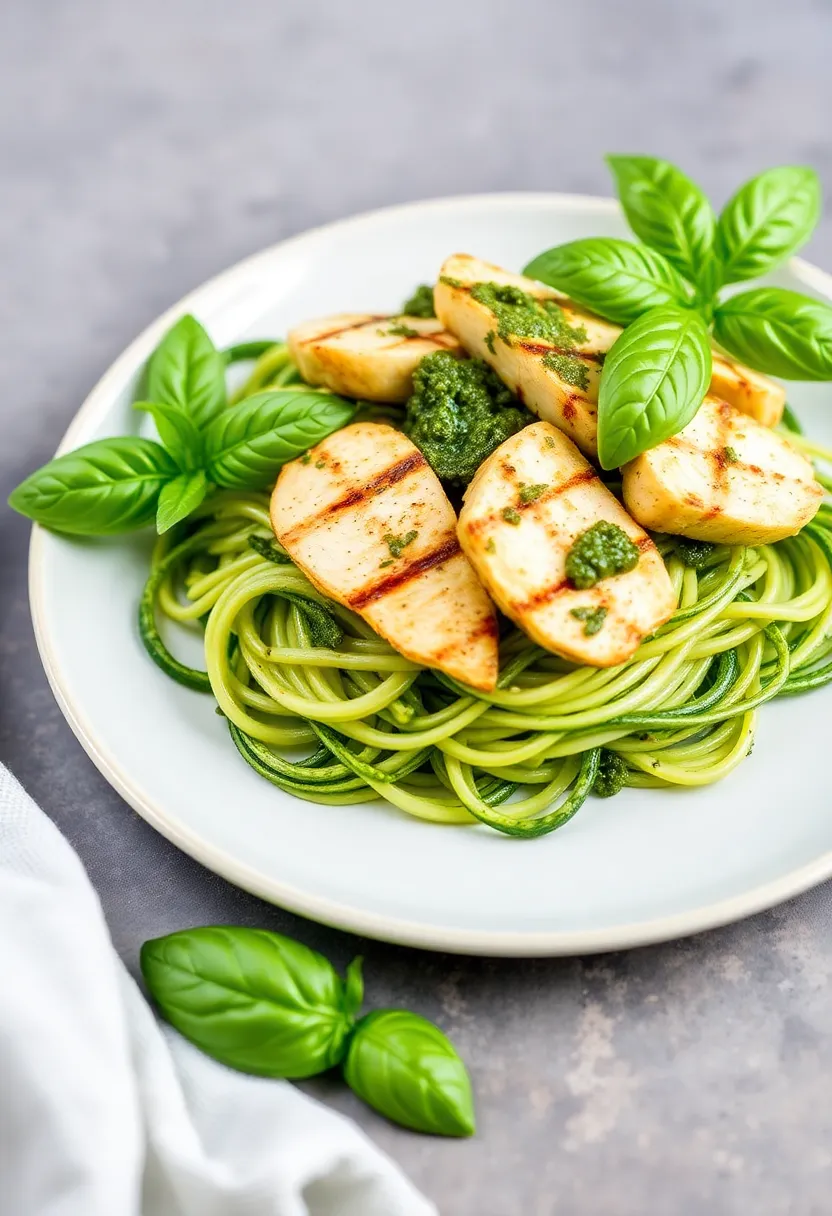 27 Low Carb Meals for the Whole Family to Enjoy - 1. Zucchini Noodles with Pesto and Grilled Chicken