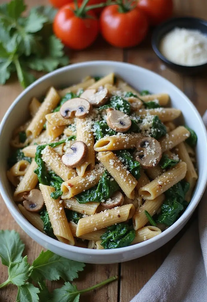 28 Family Friendly 21 Day Fix Meal Recipes That Work - 2. Creamy Spinach and Mushroom Pasta