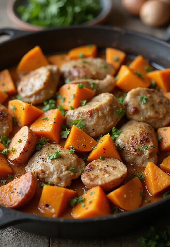 28 Low Calorie Healthy Family Dinner Recipes to Try - 6. Turkey and Sweet Potato Skillet