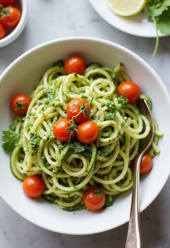 28 Quick Healthy Family Meals for Busy Days - 11. Zucchini Noodles with Pesto