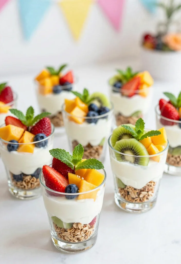 10 Dessert Shot Recipes for Fun Party Size Treats 34 10 Dessert Shot Recipes for Fun Party Size Treats 4. Rainbow Fruit Parfait Shot 0