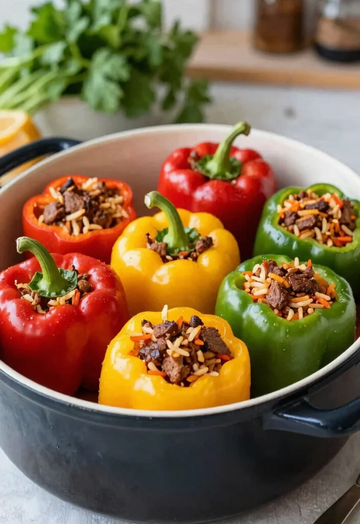 12 Crockpot Dump Dinner Recipes for Set and Forget Meals 8. Stuffed Bell Peppers 0