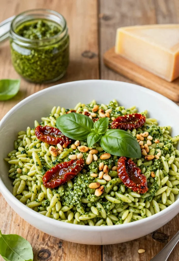 12 Orzo Dinner Recipes for Simple Mediterranean Style Meals 8. Pesto Orzo with Sun Dried Tomatoes 0
