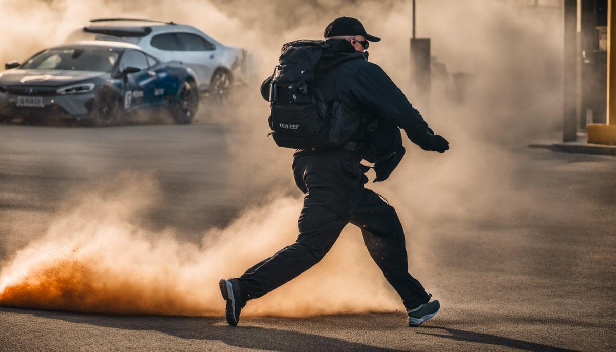 Image of a person running with pepper spray for personal protection